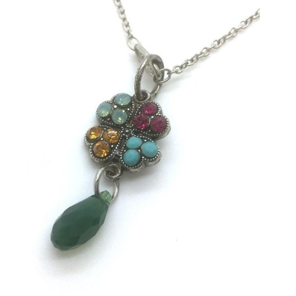 Mariana Necklace Beautiful Clover Shape with Tear Drop Crystal Swarovski Blue Suede Shoes Nostalgia Coll.