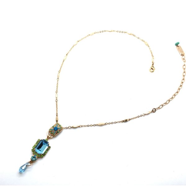 Mariana Necklace Rectangular Pendant & Tear Drop Blue Crystal Swarovski Caprioska Cocktail Hour Coll.