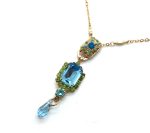 Mariana Necklace Rectangular Pendant & Tear Drop Blue Crystal Swarovski Caprioska Cocktail Hour Coll. - Image 2