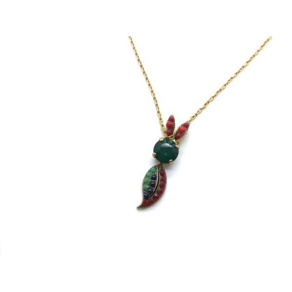 Mariana Necklace Bunny Leaf Shape Pendant Colorful Austrian Crystals Poppy East Meets West Coll.