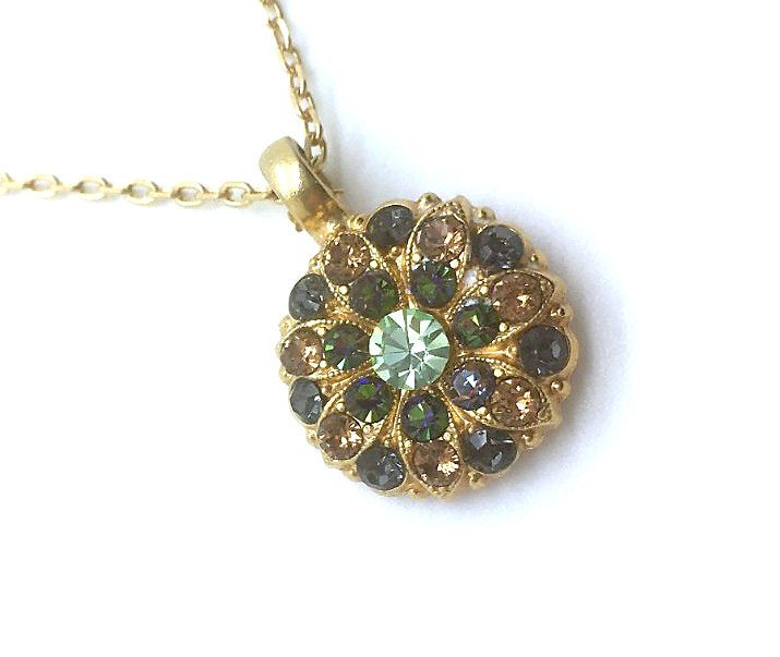 N-5212-3401-YG (3) Necklace Pendant By Mariana Woman Guardian Angel Olive Swarovski Crystals - Image 1