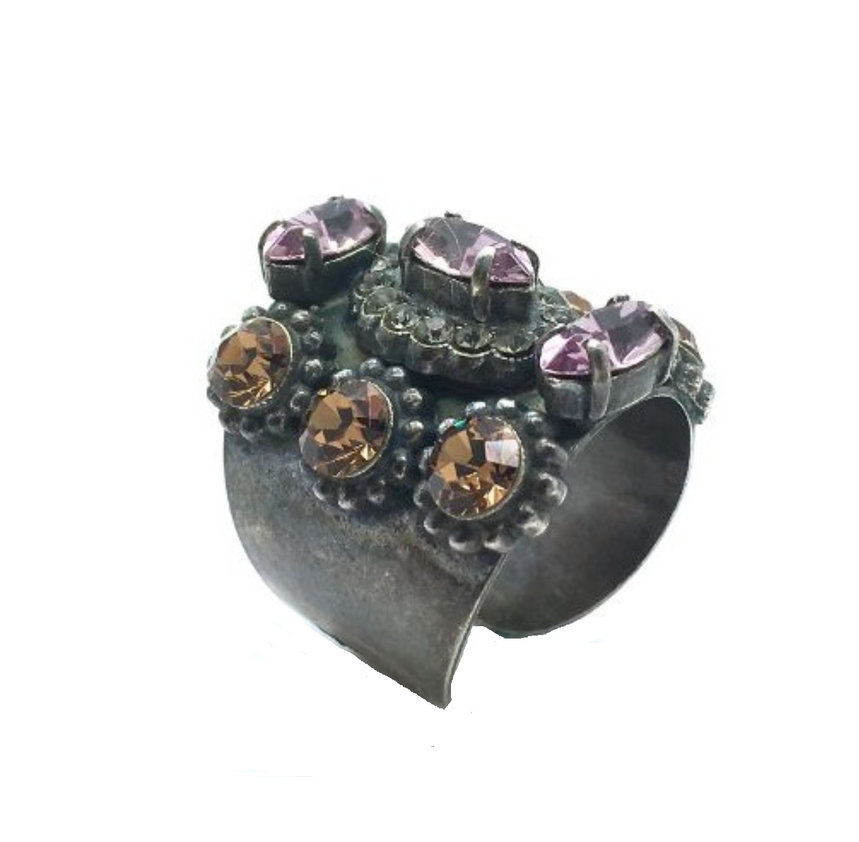 R-7503-3191-BR-3 Ring By Mariana Woman Antique Design Orange and Purple Swarovski Crystals - Image 1