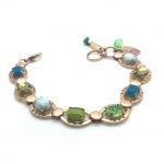 Bracelet By Mariana Turquoise Mineral and Green Swarovski Crystals