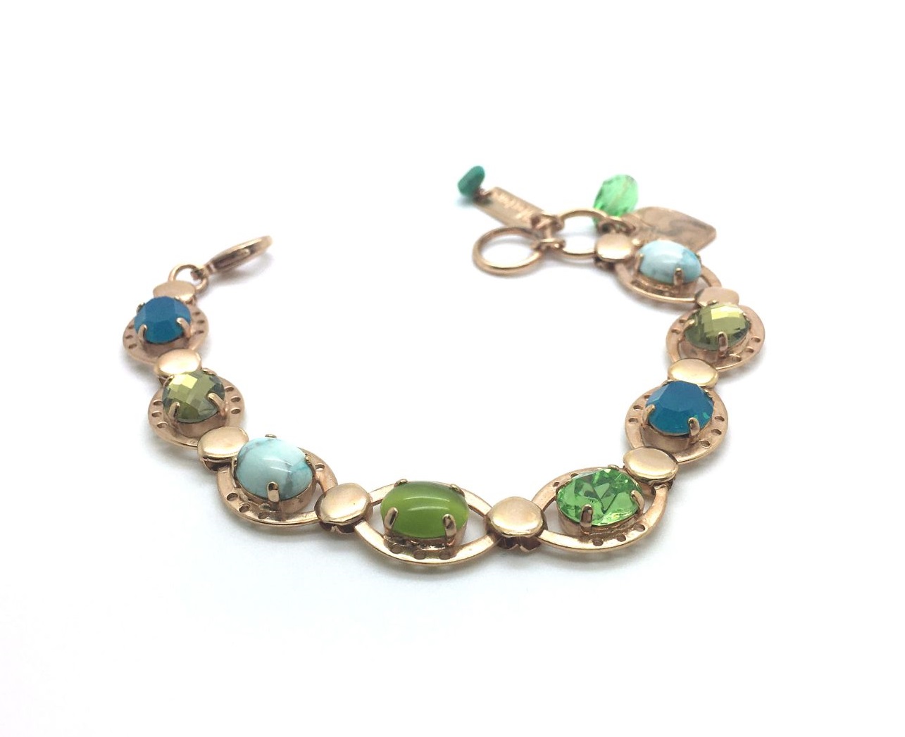 B-4016-1-M1066-RG (3) Bracelet By Mariana Turquoise Mineral and Green Swarovski Crystals - Image 1