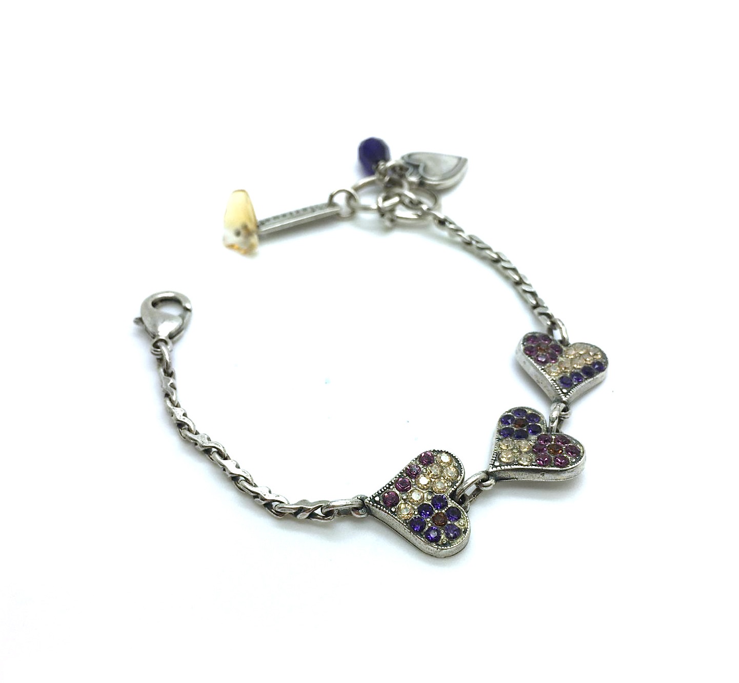 B-4322-3-1030-SP (3) Bracelet By Mariana Woman Charming Triple Heart Tanzanite Swarovski Crystals - Image 1