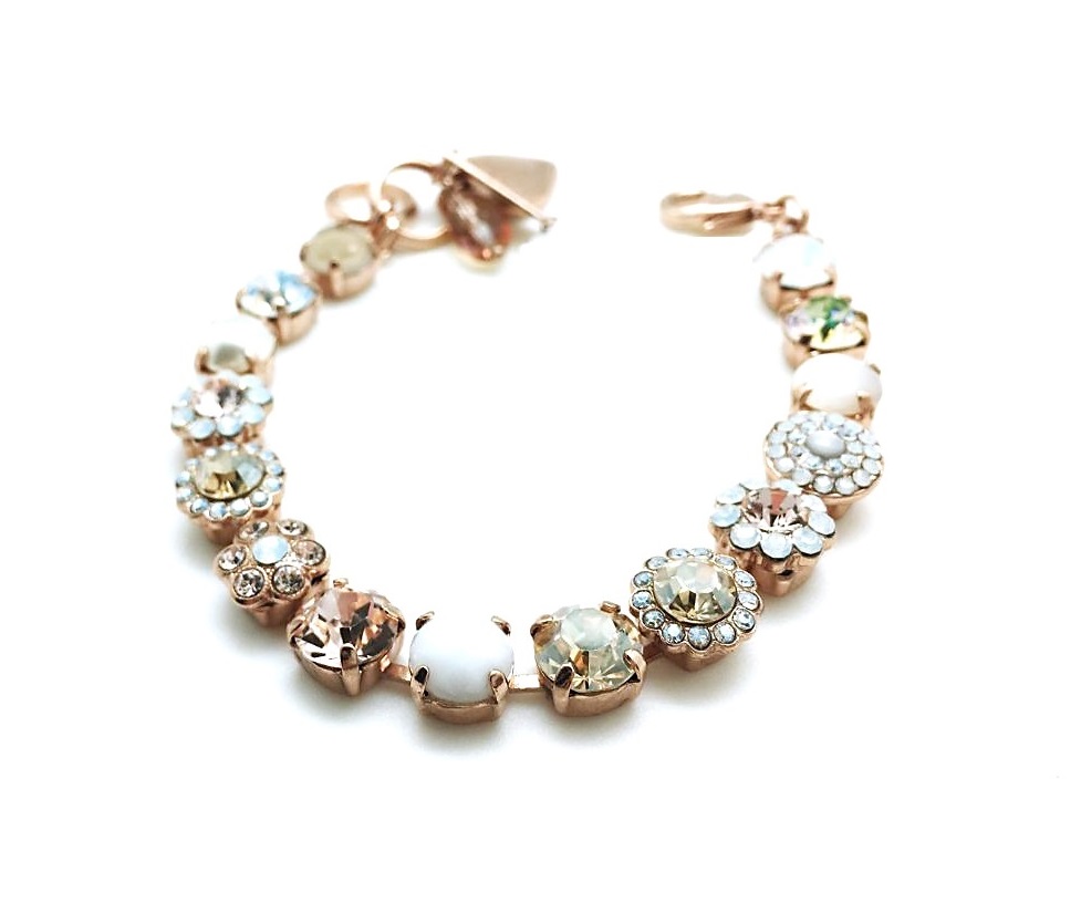 B-4479 1078 (4) Bracelet By Mariana Kalahari Africa Coll. Clear, Gold ,Peach, Opal & Pearl Flowers Shape Austrian Crystal - Image 1