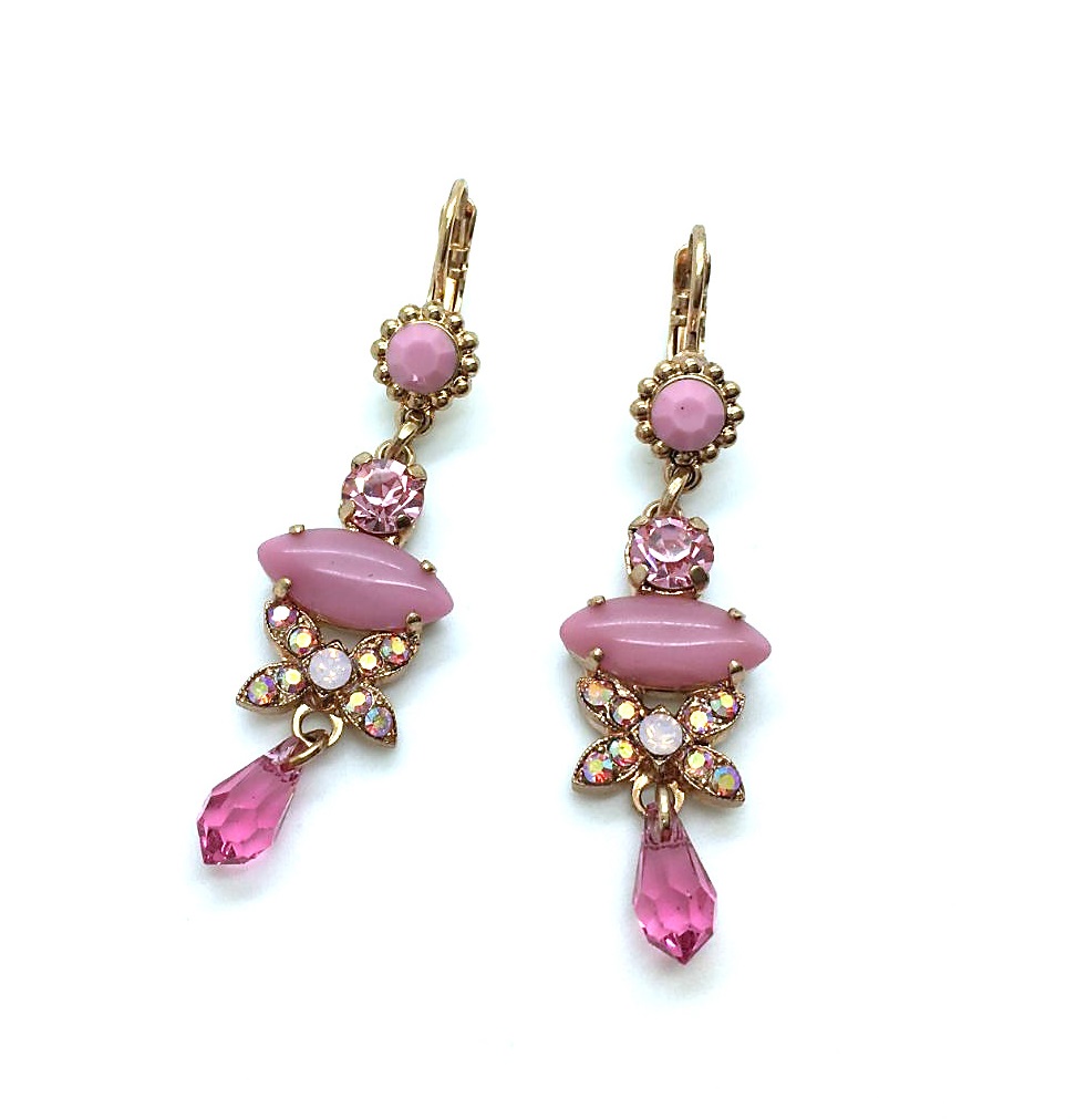 E-1001-223-RG (2) Earrings By Mariana Woman Dangling Pink and Light Rose Swarovski Crystals - Image 1