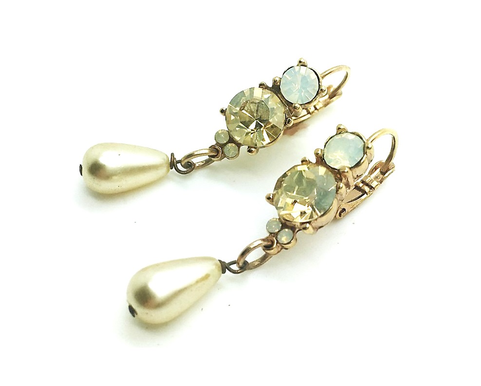 E-1012-1-777-RG6 (2) Mariana Earrings Alluring Pearl & Golden Shadow Austrian Crystals My Treasures Coll. - Image 1