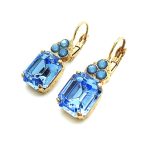 Earrings By Mariana My Treasures Coll. Rectangular Aquamarine and Blue Opal Swarovski Crystals