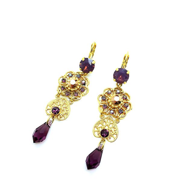 Earrings By Mariana Woman Yellow Earthy and Purple Swarovski Crystals