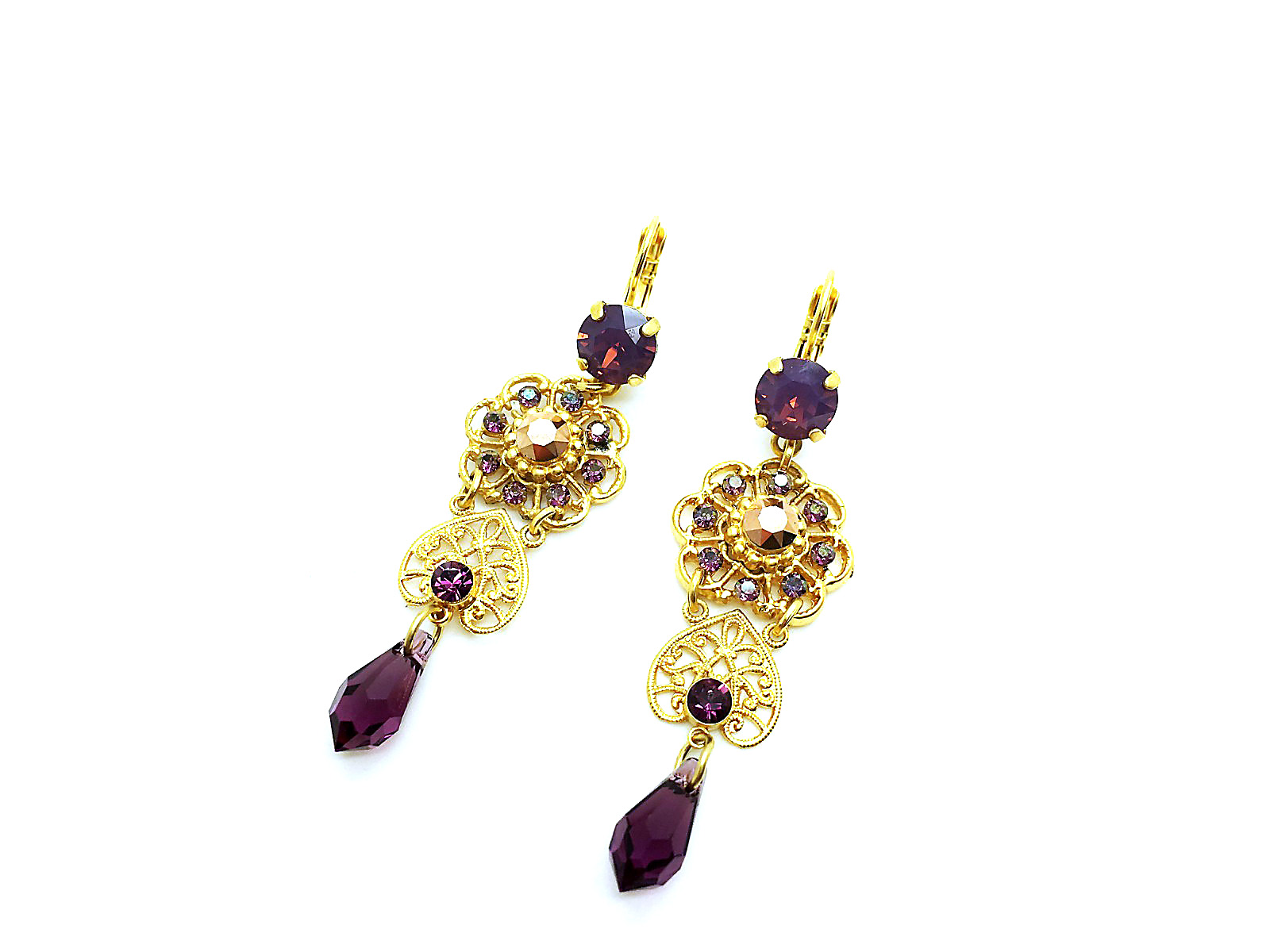 E-1015-1-1072 (2) Earrings By Mariana Woman Yellow Earthy and Purple Swarovski Crystals - Image 1