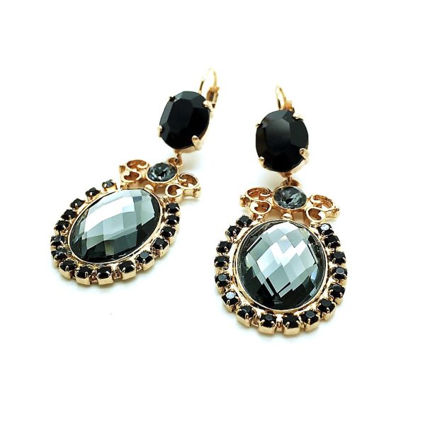Mariana Earrings Sophisticated Oval Shape Black Diamond & Jet Black Crystal Swarovski My Treasures Coll.