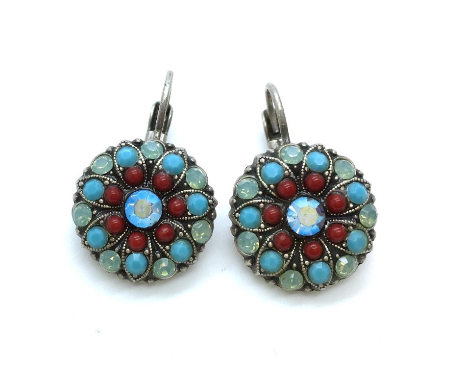 E-1029-1205-SP (2) Mariana Earrings Lovely Floral Crystal Swarovski Blue Lagoon Ambrosia Coll. - Image 1