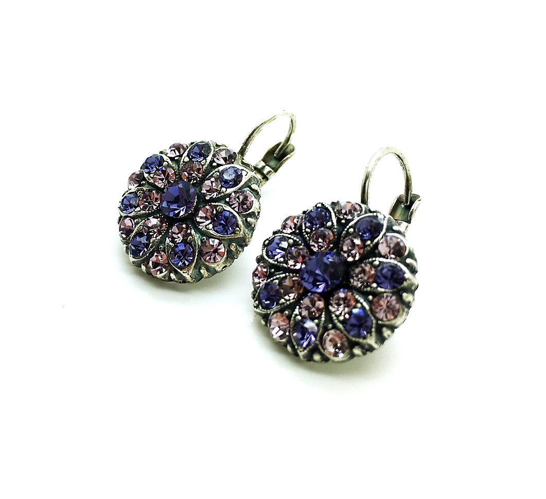 E-1029 539212 (6) Mariana Earrings Lovely Flower Shape Purple and Lavender Austrian Crystals My Treasures Coll. - Image 1