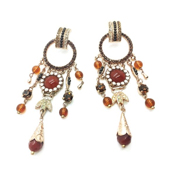 Earrings By Mariana Odyssey Coll. Ruby Mineral & Amber, Brown, Gold & Green Exotic Amber