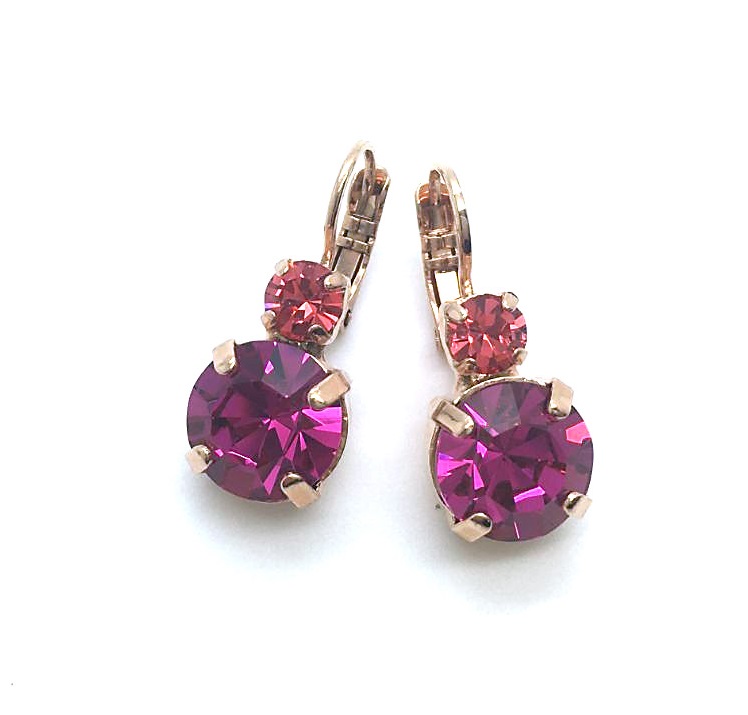 E-1037-1091-RG6 (2) Mariana Earrings Charming Peach & Fuchsia Crystal Swarovski Xenia Odyssey Coll. - Image 1