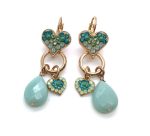 Mariana Earrings Charms Chandelier & Heart Shape Beaded Green Quartz Mineral Congo Africa Coll.