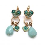 Mariana Earrings Charms Chandelier & Heart Shape Beaded Green Quartz Mineral Congo Africa Coll.
