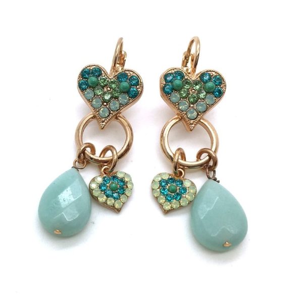 Mariana Earrings Charms Chandelier & Heart Shape Beaded Green Quartz Mineral Congo Africa Coll.