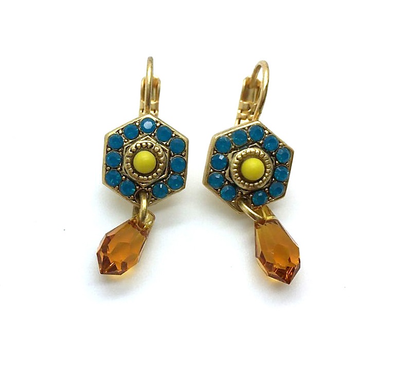 E-1040-2-1323-AY (2) Earrings By Mariana Woman Lovely Hexagon Shape Ocean Blue Swarovski Crystals - Image 1