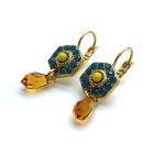 Earrings By Mariana Woman Lovely Hexagon Shape Ocean Blue Swarovski Crystals - Image 2