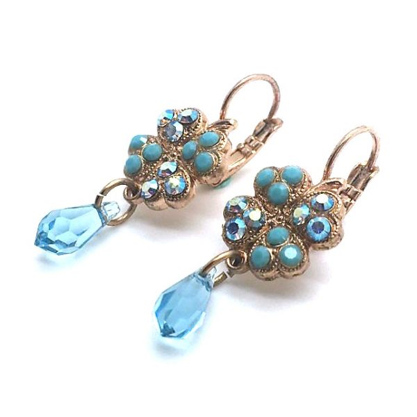 Mariana Earrings Beautiful Flower Shape AB & Aquamarine Austrian Crystals  Bliss Nirvana Coll.