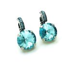 Mariana Earrings Alluring Round Aquamarine Rhinestone Crystal Swarovski My Treasures Coll. - Image 3