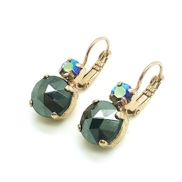 Mariana Earrings Faceted Hematite Topaz Mineral & Swarovski Crystal AB My Treasures Coll.