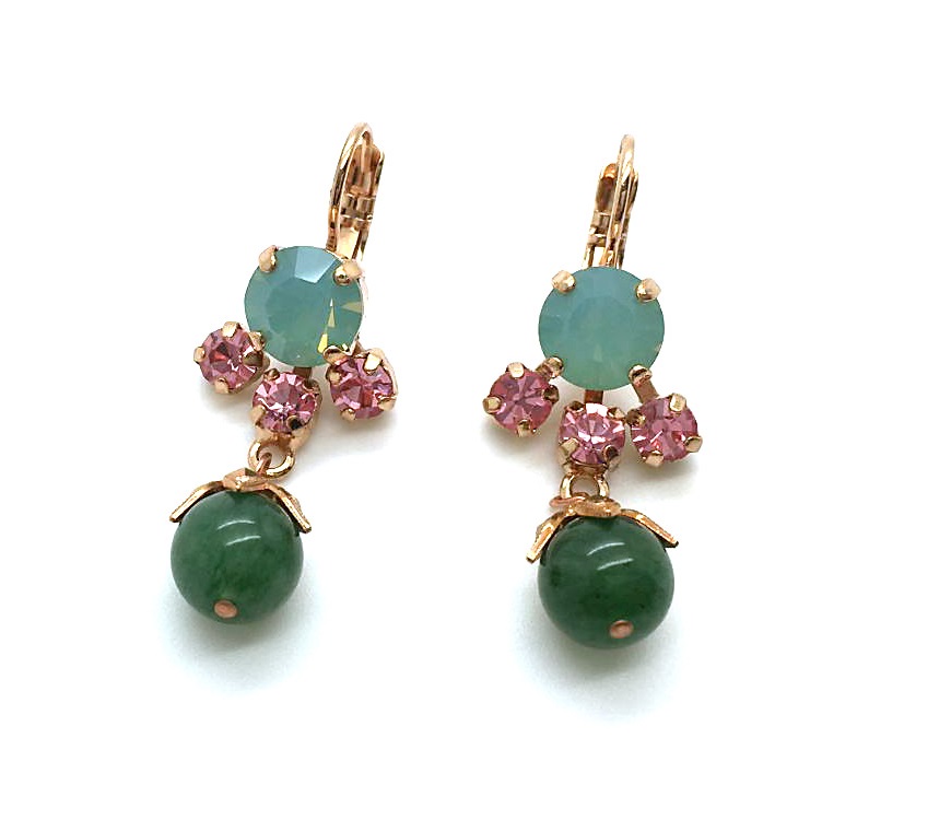 E-1074-2-1028-RG6 (2) Mariana Earrings Charming Chandelier Chrysolite Opal, Lt Rose & Jade Austrian Crystals Eternity Nirvana Coll. - Image 1