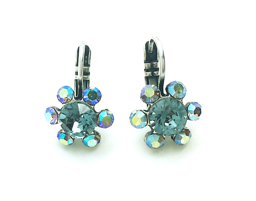 E-1090-3-215-3-SP6 (2) Mariana Earrings Glitzy Flower Shape Black Diamond & AB Crystal Swarovski My Treasures Coll. - Image 1