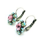 Mariana Earrings Flower Shape Sky Blue & Fuchsia Pink Swarovski Crystals Summer Fun East Meets West Coll.