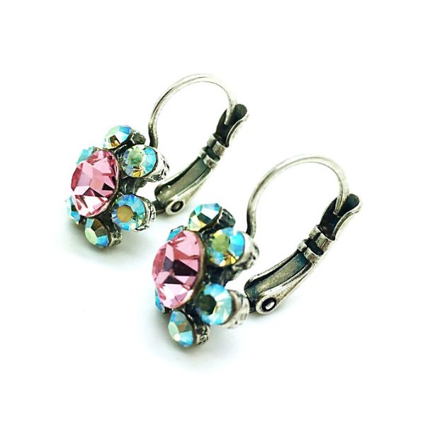 Mariana Earrings Flower Shape Sky Blue & Fuchsia Pink Swarovski Crystals Summer Fun East Meets West Coll.