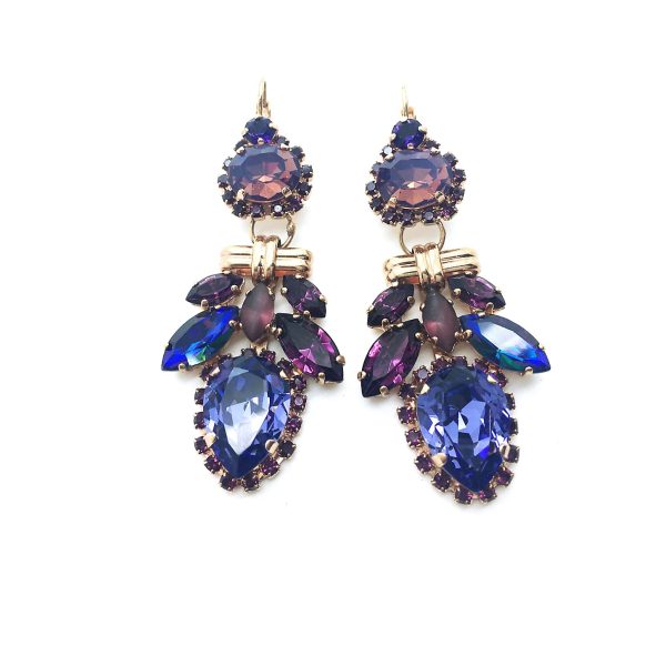Mariana Earrings Flower Shape Purple, Blue & Velvet Swarovski Crystals Desire Nirvana Coll.