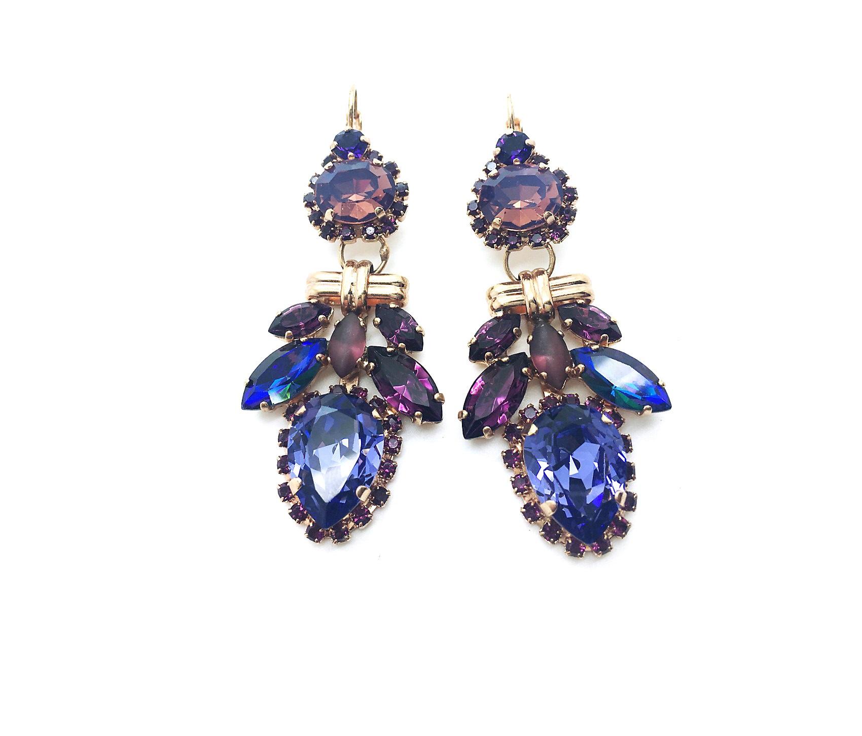 E-1098-4-2044-RG (1) Mariana Earrings Flower Shape Purple, Blue & Velvet Swarovski Crystals Desire Nirvana Coll. - Image 1