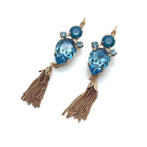 Mariana Earrings Drop Aqua Pear Shape & Caribbean Blue Opal Swarovski Crystals  Zambezi Africa Coll.