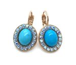 Earrings By  Mariana Woman Sophisticated Oval Turquoise Mineral and Sapphire AB Swarovski Crystals