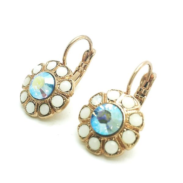 Mariana Earrings Beautiful Flower Chalk White & Blue AB Swarovski Crystals My Treasures Coll.