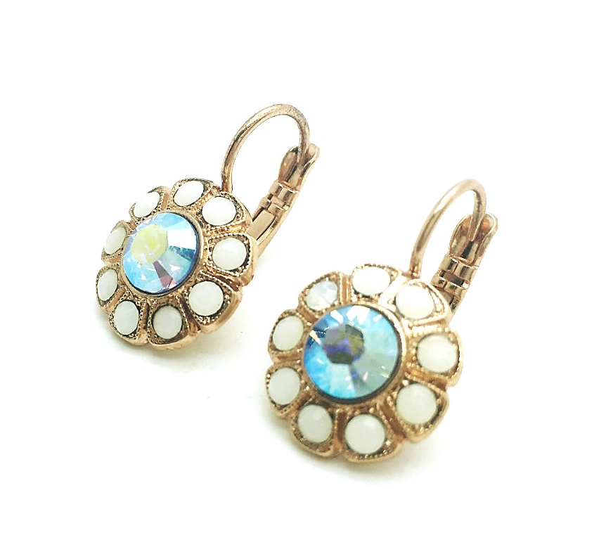 E-1131-104-RG (4) Mariana Earrings Beautiful Flower Chalk White & Blue AB Swarovski Crystals My Treasures Coll. - Image 1