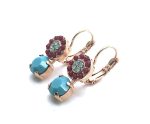 Mariana Earrings Lustrous Bright Red & Turq Crystal Swarovski Moondrops Gypsy Soul Coll.