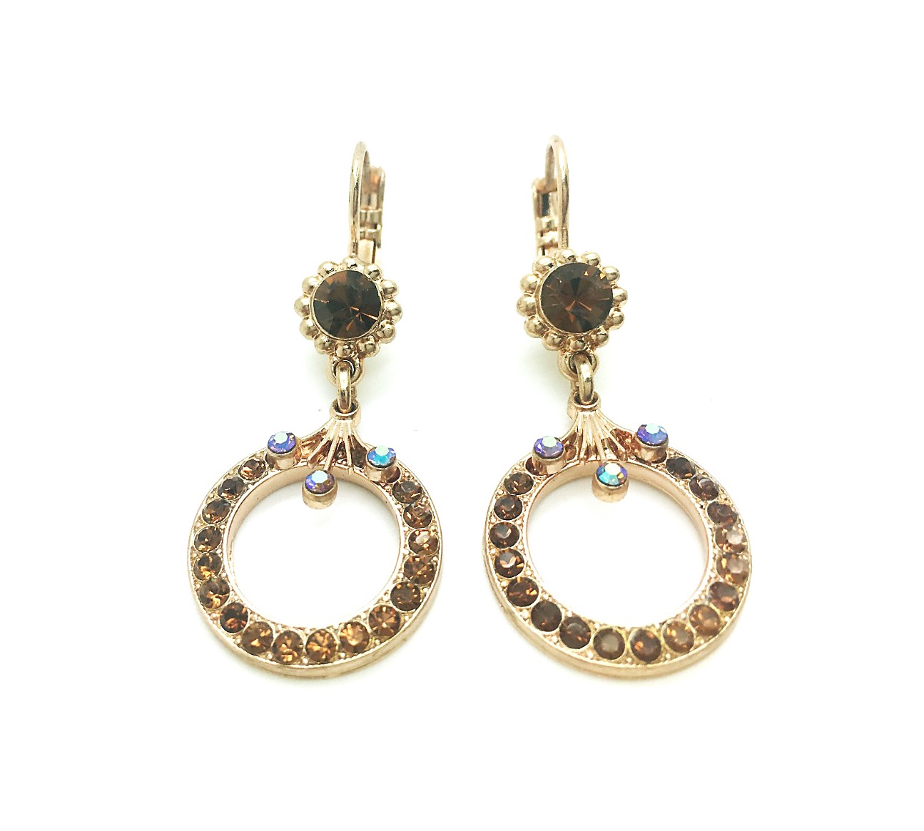 E-1176-220-RG6 (2) Mariana Earrings Glamorous Smoked Topaz & AB Austrian Crystals My Treasures Coll. - Image 1