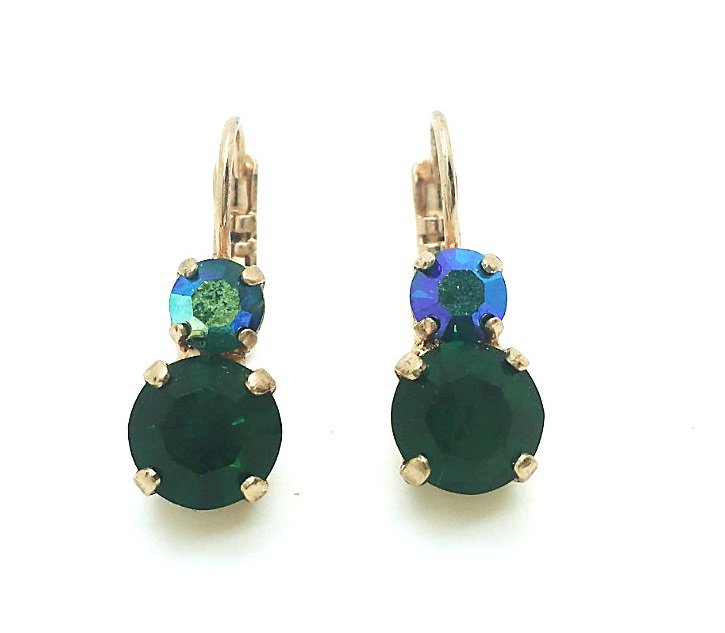 E-1190-205-RG (1) Mariana Earrings Timeless Round Emerald & Emerald AB Austrian Crystals My Treasures Coll. - Image 1