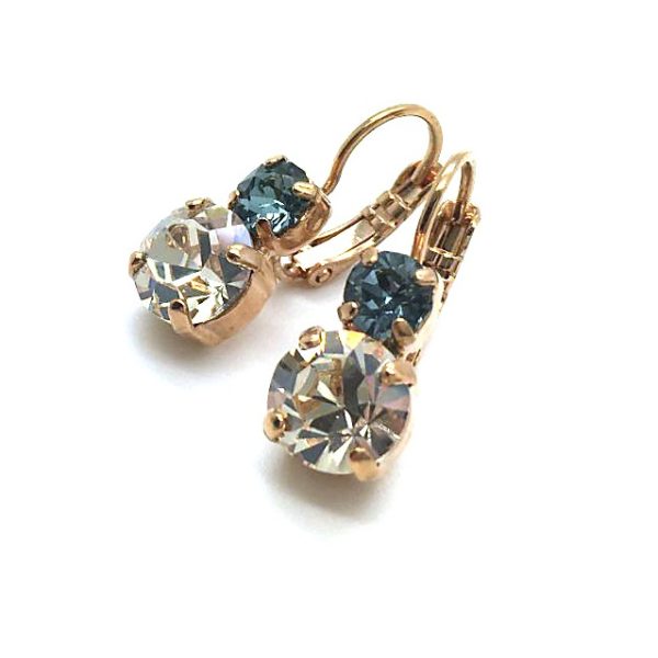 Mariana Earrings Glamorous Champagne & Pale Blue Austrian Crystal Moon drops Cocktail Hour Coll.