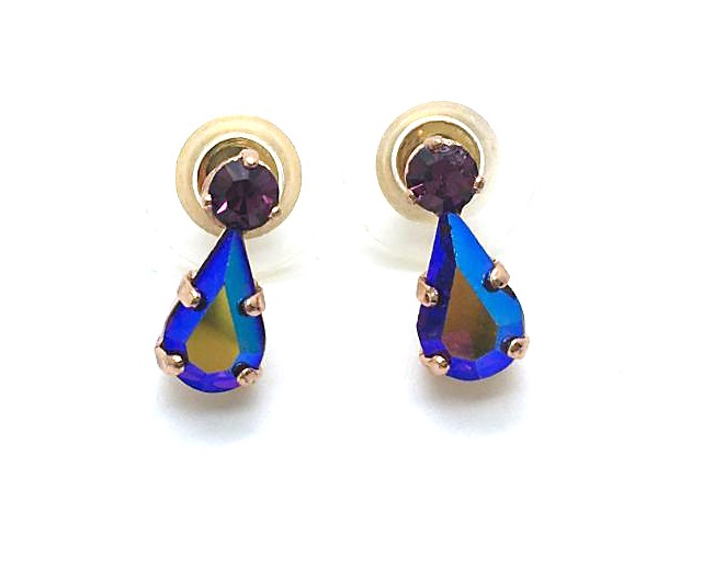 E-1204-2046-RG (2) Mariana Earrings Sophisticated Tear Drop Metalic Blue & Purple Crystal Swarovski My Treasures Coll. - Image 1