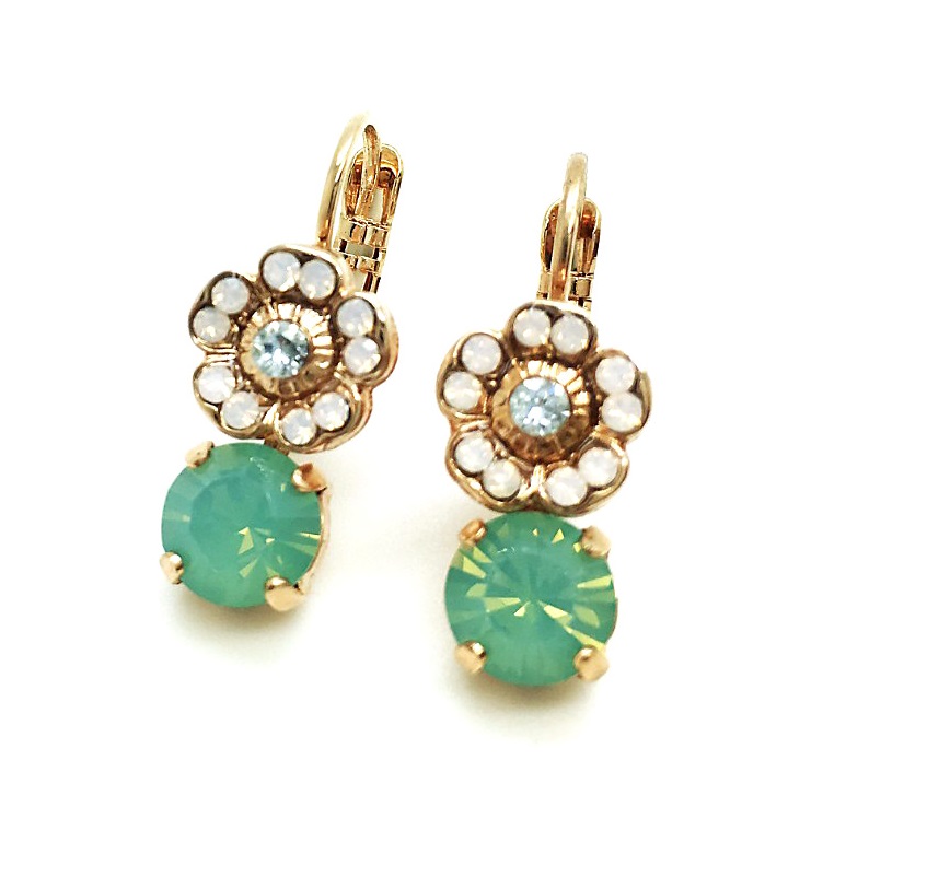 E-1211-1028-RG (3) Earrings By Mariana Woman Flower Shape Jade, Peridot and Amethyst Swarovski Crystals - Image 1