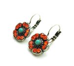 Mariana Earrings Perfect Flower Shape Turquoise & Orange Swarovski Crystals Serengeti Africa Coll.