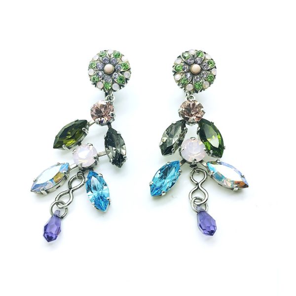 Mariana Earrings Colorful Chandelier Light Blue, Green & Violet Crystal Swarovski My Treasures Coll.