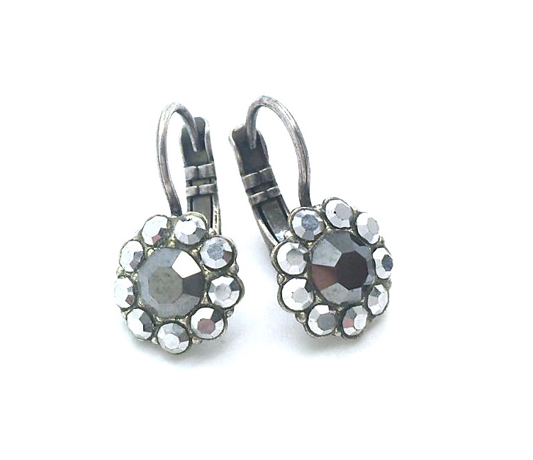 E-1379-747-SP (2) Mariana Earrings Dainty Flower AB & Jet Black Crystal Swarovski My Treasures Coll. - Image 1