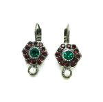 Earrings By Mariana Woman Hexagon Beaded Burgundy, Emerald and Clear Swarovski Crystals