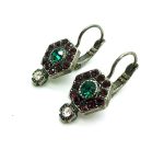 Earrings By Mariana Woman Hexagon Beaded Burgundy, Emerald and Clear Swarovski Crystals - Image 2