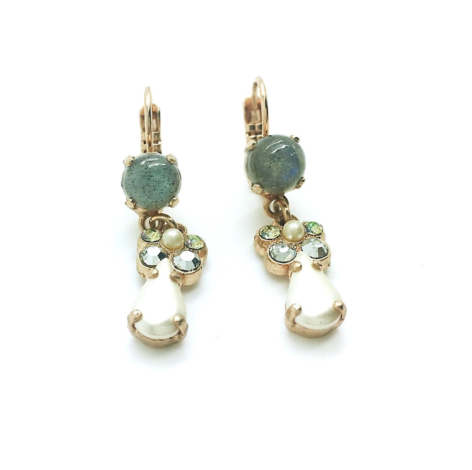 E-1414-1006-RG6 (1) Mariana Earrings Finely Detailed Dangling Pearl & AB Austrian Crystals Casablanca Nostalgia Coll. - Image 1